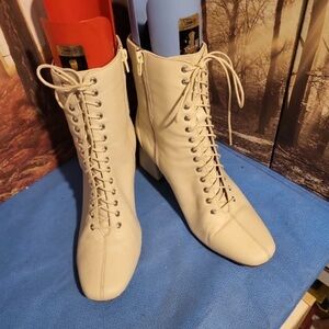 Chic Cream Lace-Up Boots